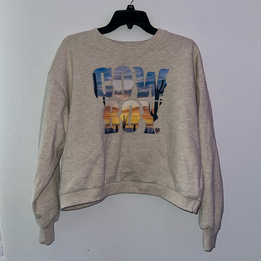 ARIAT WOMEN'S COWBOY CREW OATMEAL HEATHER SWEATER